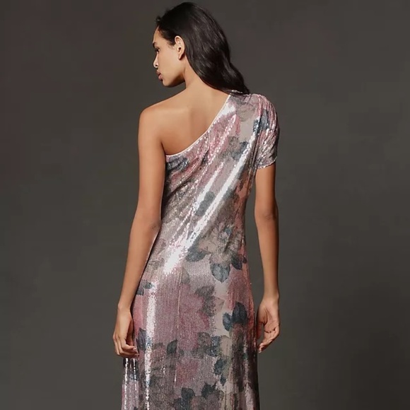 NWT Porridge One-Shoulder Floral Sequin Maxi Dress Sz L - Picture 5 of 16